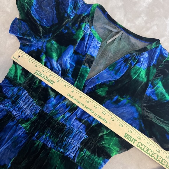 Anthropologie Mini Dress Womens Small Blue Floral Somerset Velvet Tiered Boho - Picture 6 of 13